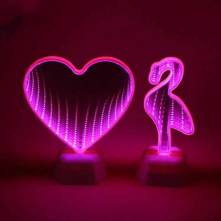 Double-sided LED love tunnel light with rose red illumination on a plastic base.