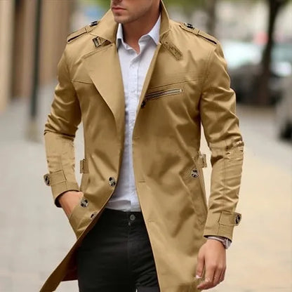 Men's solid colour cotton jacket with lapel collar and side seam pockets in Army Green.