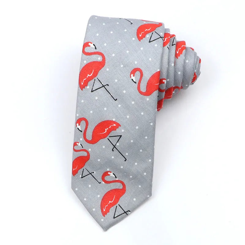 A narrow Korean-style cotton bow tie featuring a cartoon print, shown in a selection of colours.