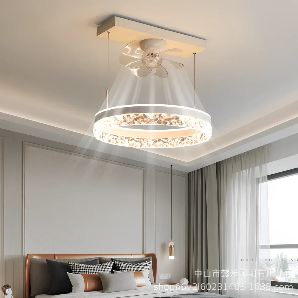 Ceiling fan light with 50cm diameter, integrated LED, and minimalist design in black finish