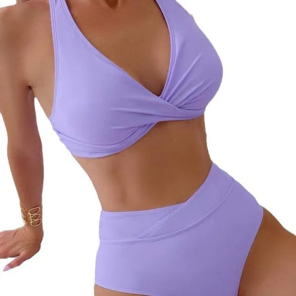 Women's high-waist swimsuit in nylon, shown in peacock green colour, suitable for swimming sports.