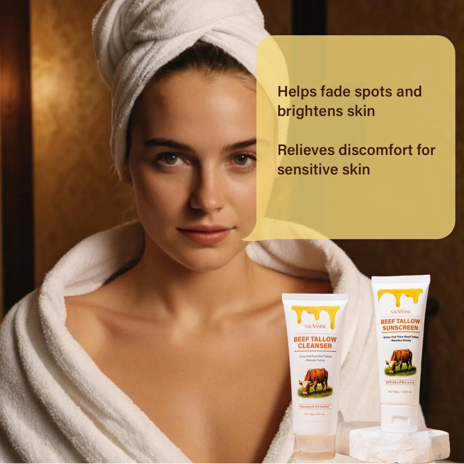 Butter honey seven-piece skincare set with facial cleanser, face cream, lipstick, protective cream, body lotion, facial scrub and beef fat