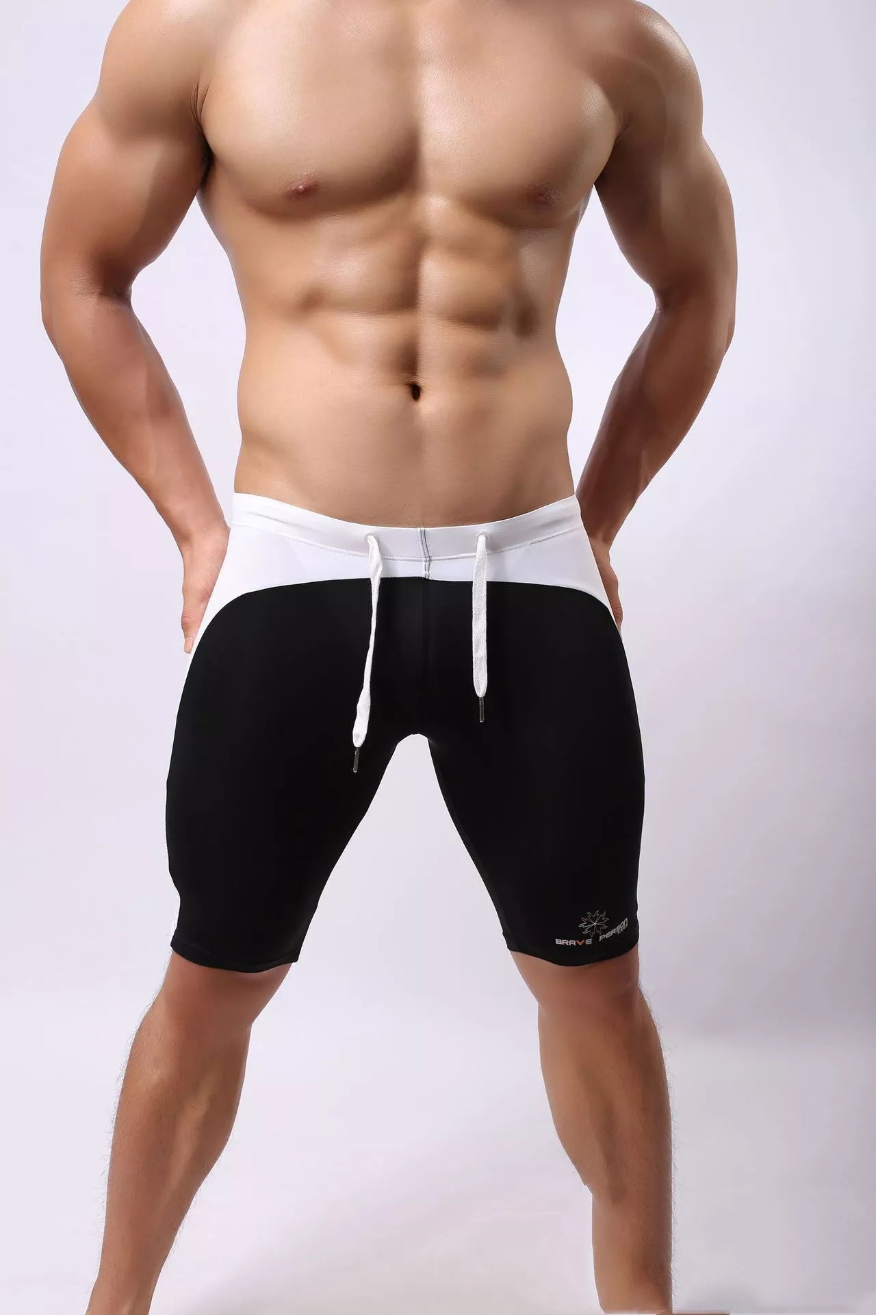 Brave Person Men's Nylon Swimming Trunks in red, black, green, and blue