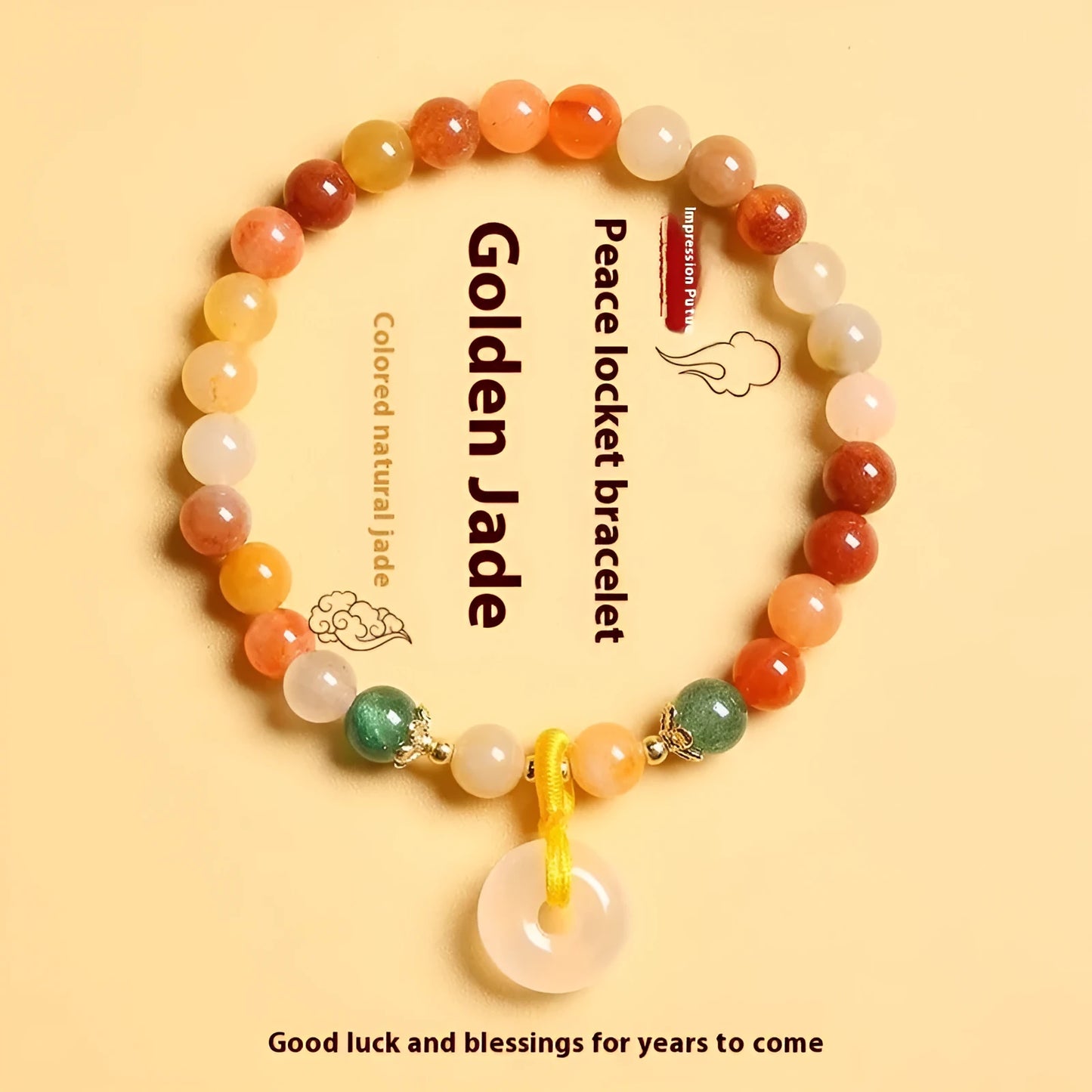 Natural Jinsi Jade and Red Agate bracelet with 6mm peace clasp beads and safety buckle clasp