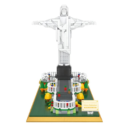 Small particle plastic building blocks set for a Brazil statue model, 1677PCS, supplied in a colour box for youths aged 15-35.