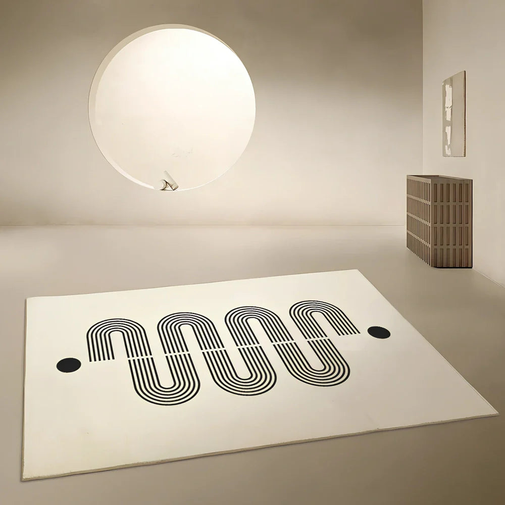 Rectangular Japanese cashmere carpet with striped pattern and non-slip backing in Veil F colour option
