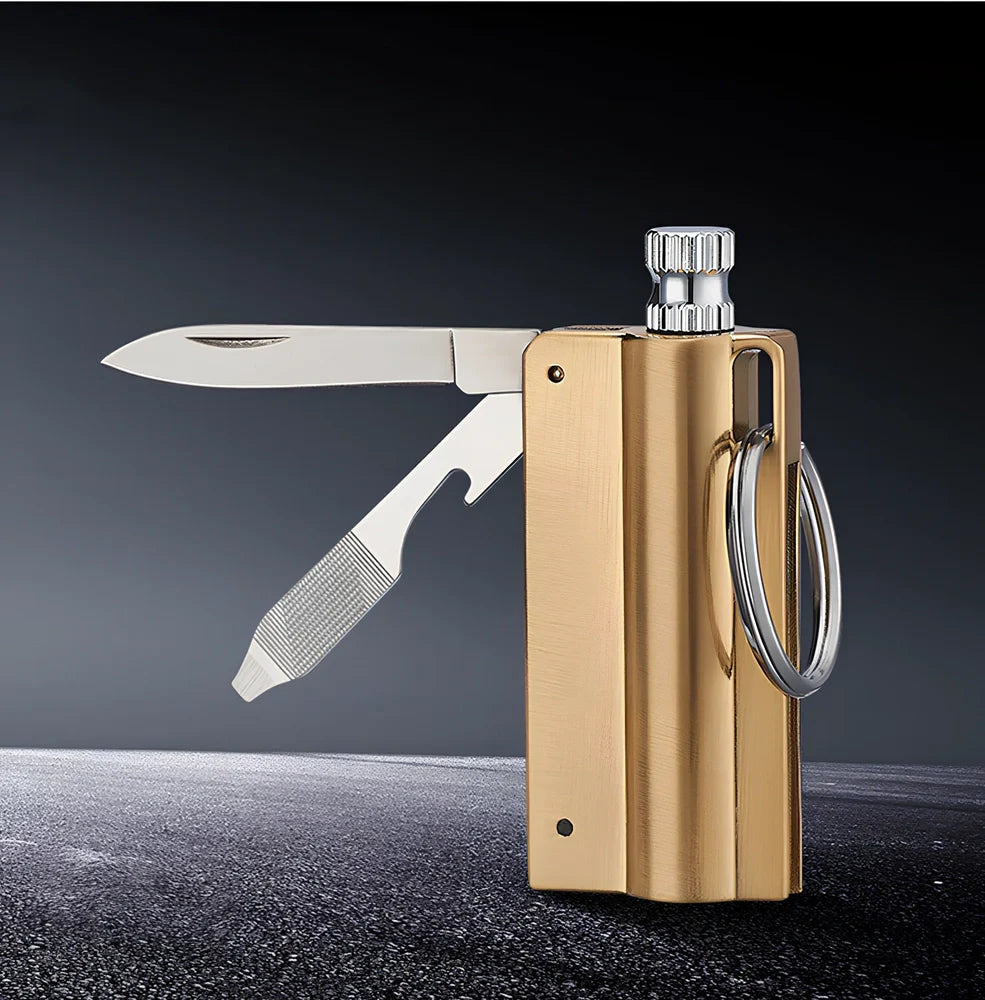 Waterproof key ring lighter with alloy body and wire drawing finish measuring 6cm length