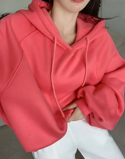 Women's loose hooded sweater in watermelon red mulberry silk, sleeveless design with solid colour, sizes S to 2XL