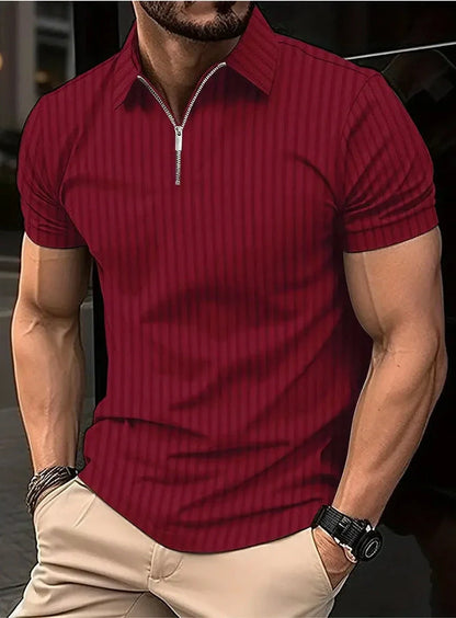 Men's striped zipper short sleeve t-shirt in various colors