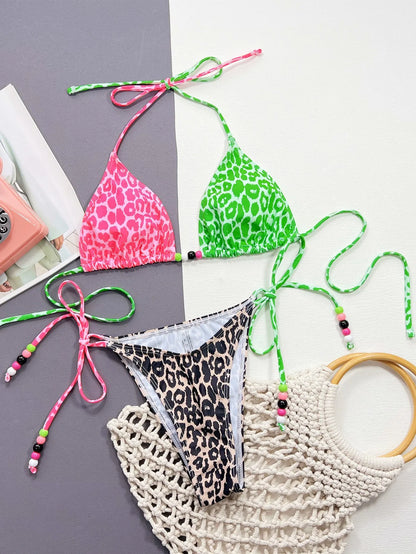 Women's leopard print bikini swimsuit with European American styling