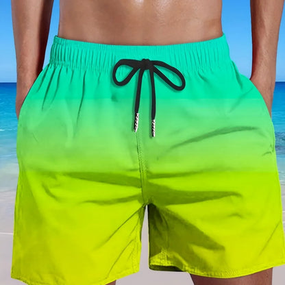 Men's grey gradient 3D print mesh sports shorts on a white background, showing shorts length and fabric texture.