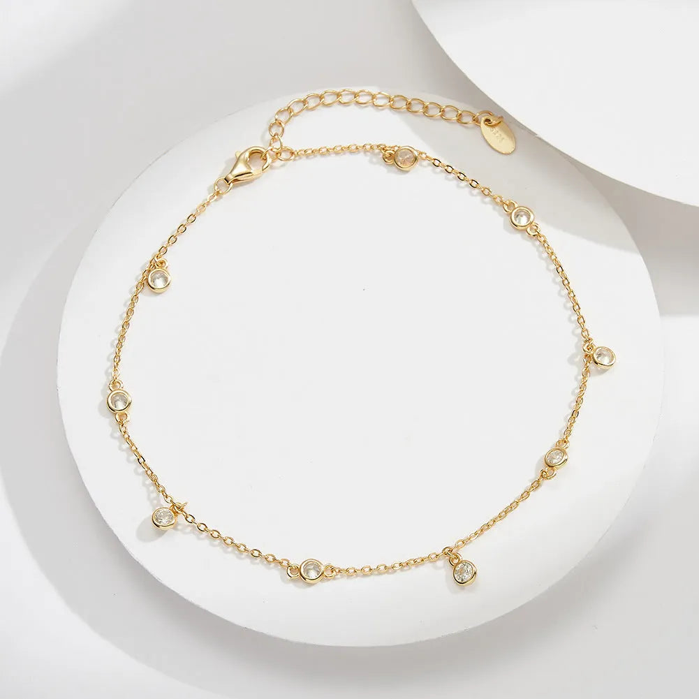 Women's silver anklet with geometric zirconium pendant in gold or white gold plating