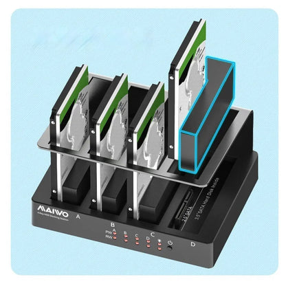 K305BU3S four-bay external hard drive docking station with four 2.5-inch drive brackets inserted