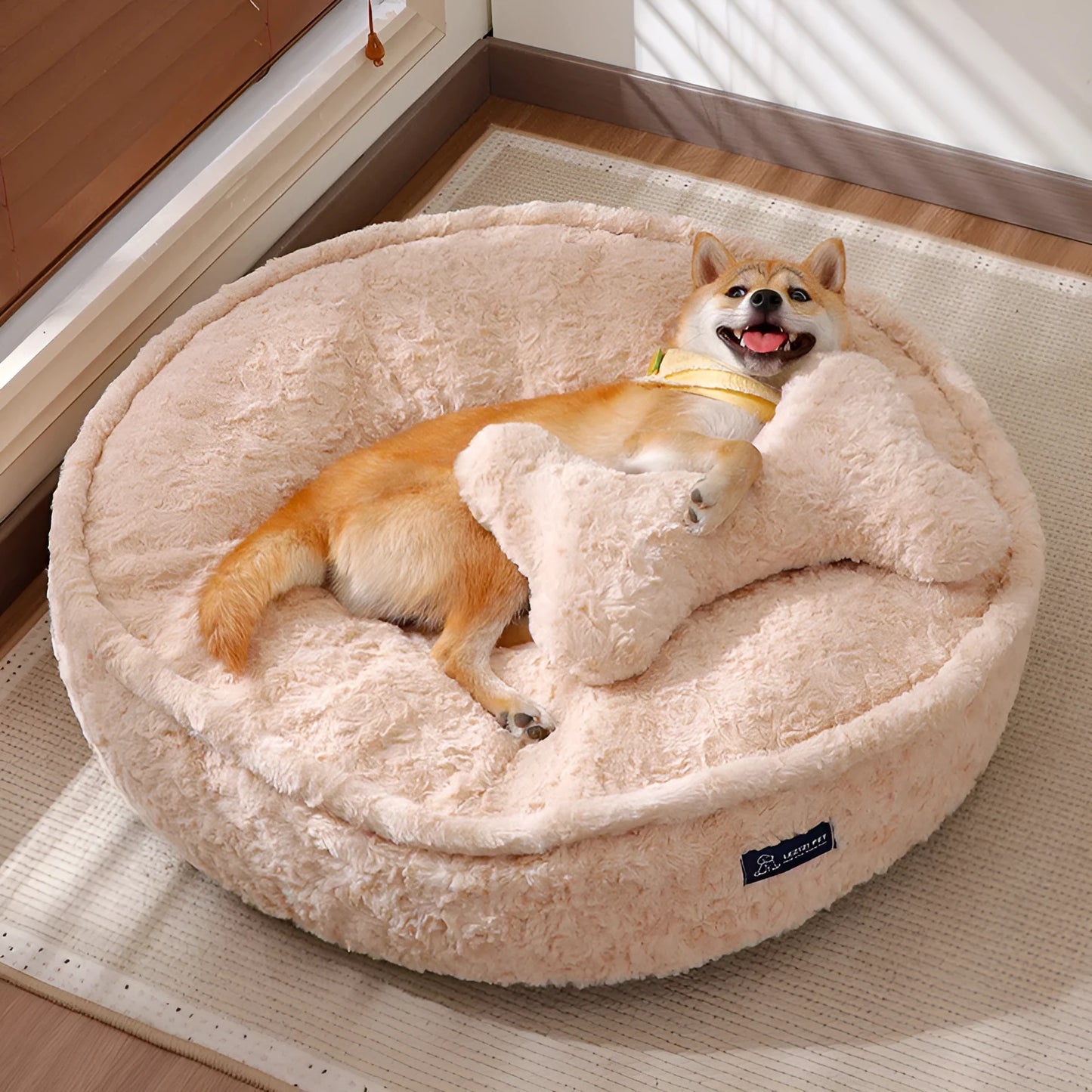 Four Seasons Universal cloth dog kennel in round nest milk tea colour, size S.