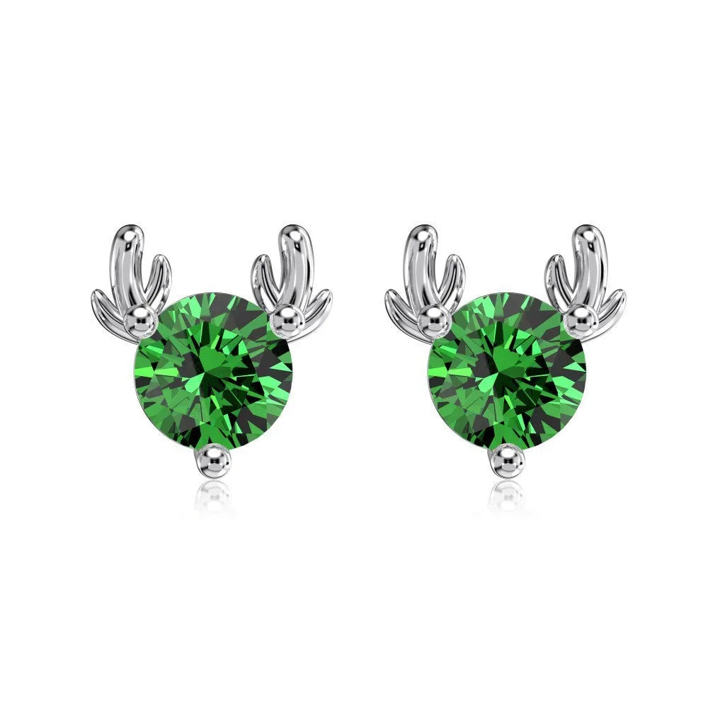 S925 sterling silver elk horn stud earrings for women, geometric electroplated silver jewellery, one pair, four colour options