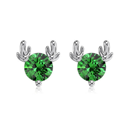 S925 sterling silver elk horn stud earrings for women, geometric electroplated silver jewellery, one pair, four colour options