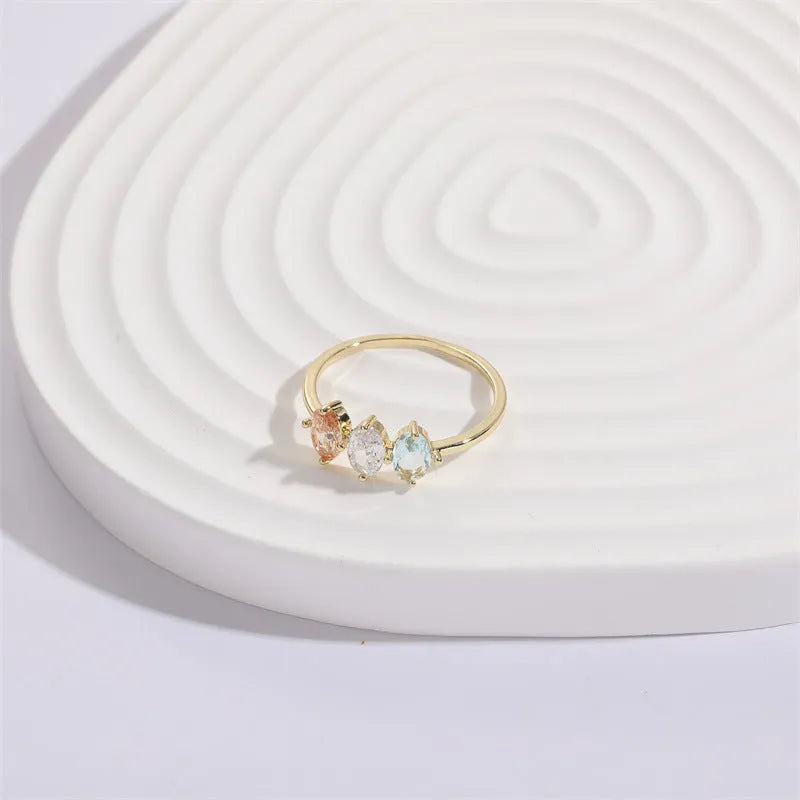 Women's geometric copper ring with tricolour zircon and birthstone, Mother's Day gift ring in electroplated 14k real gold colour RG9066, available in sizes 6 to 10 with simple triangle design