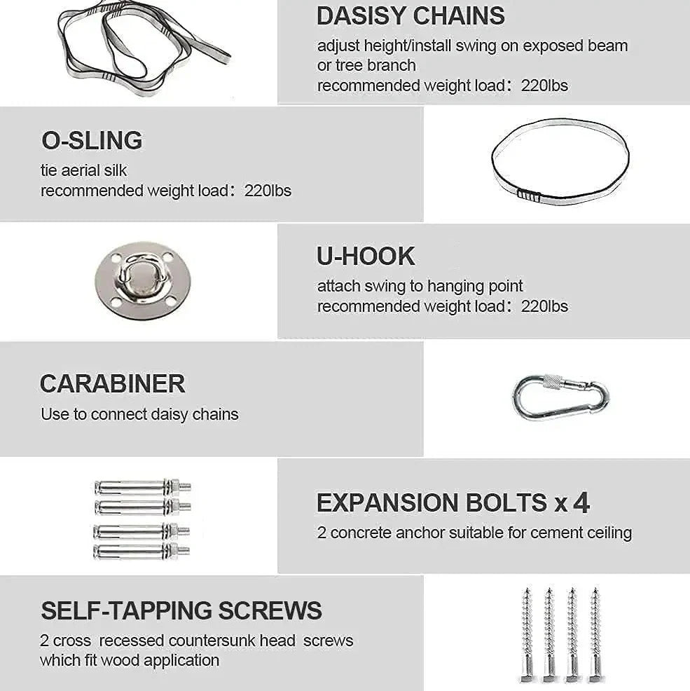 Child in black therapy swing cocoon with multi-loop daisy chain height adjustment system