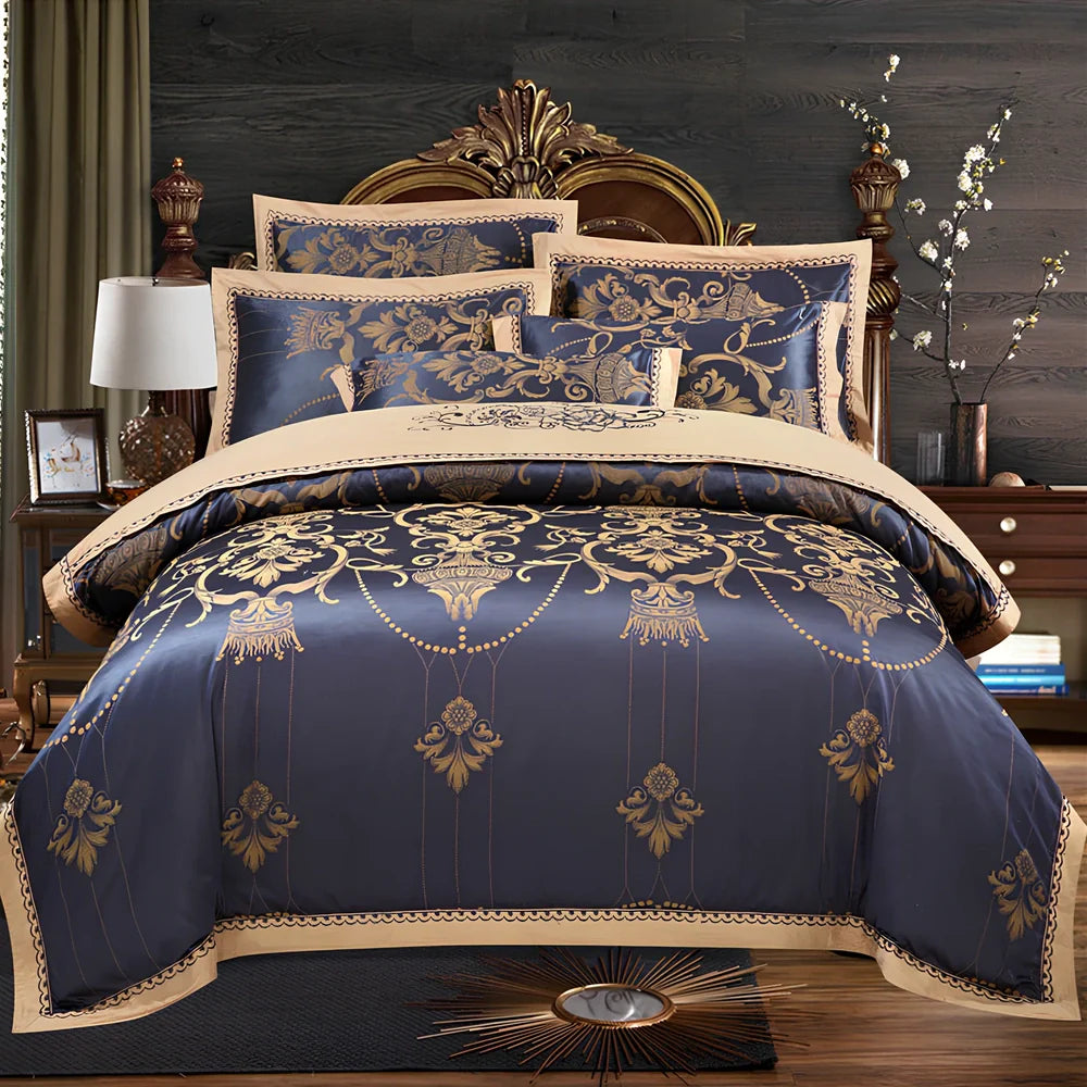 Jacquard woven cotton quilt cover with embroidery detailing in European style, showing textured patterns and colour options