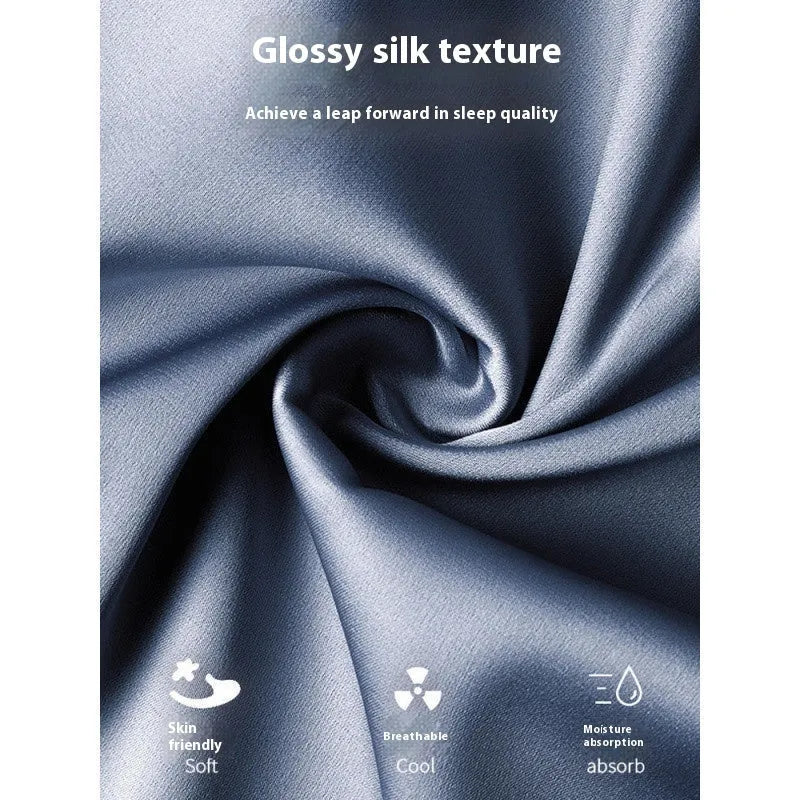 Men's black ice silk three-piece home wear set featuring a loose-fitting top with matching trousers and shorts.