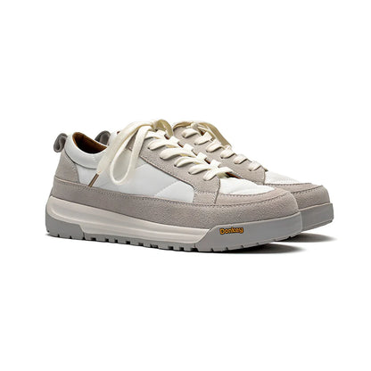 Grey men's sports casual outdoor shoes with wear-resistant soles shown from side angle