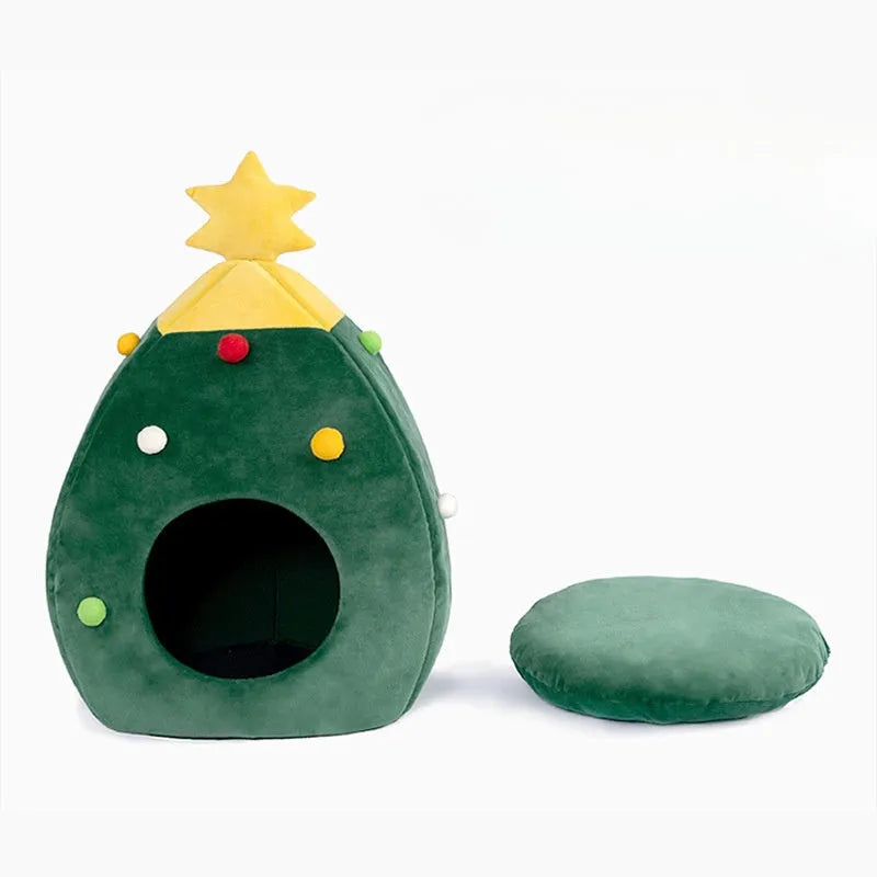 Christmas pet bed cat and dog cave bed with tree shape design, plush fabric pet nest available in small, medium, large sizes with detachable washable cover, warm comfortable pet supplies