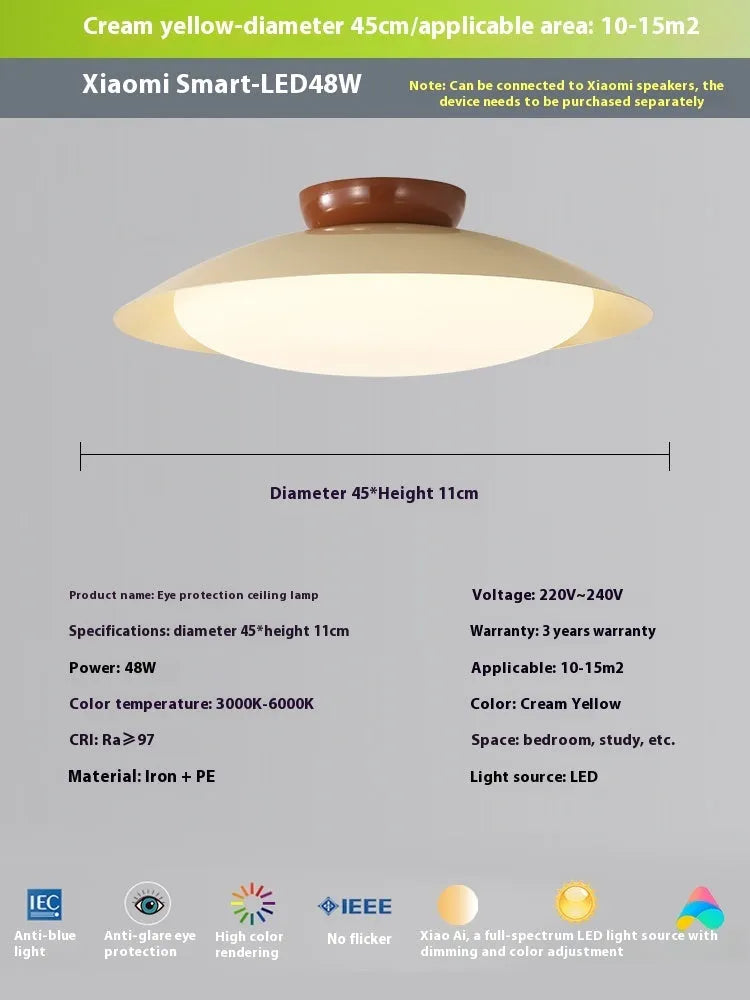 Modern flying saucer shaped ceiling lamp in cream style with minimalist design and clean geometric lines
