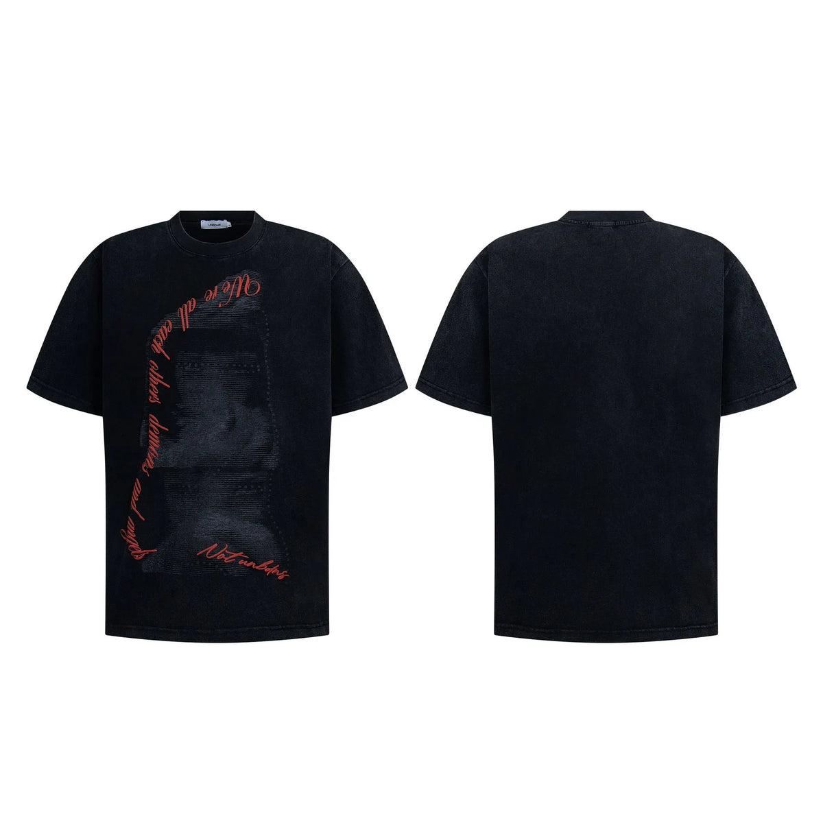 Washed vintage men's loose short sleeve T-shirt in black cotton blend, sizes S to XL