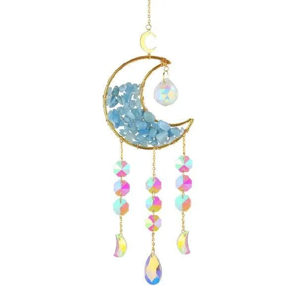 Moon-shaped crystal pendant for car interior with 100mm K9 crystal and 420mm metal chain