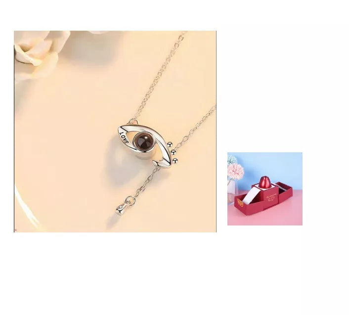 Valentine's Day metal rose jewelry gift box necklace with adjustable crystal design