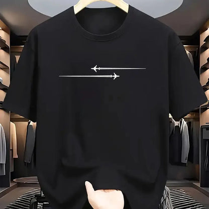 Loose-fit printed cotton blend T-shirt in black on a hanger
