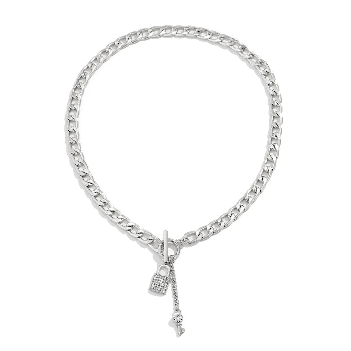 Stylish lock and key pendant necklace with a delicate chain, available in a variety of colors and materials