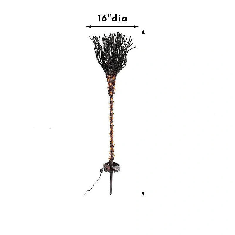 Halloween Pre-lit Broom with orange mini lights and textured handle