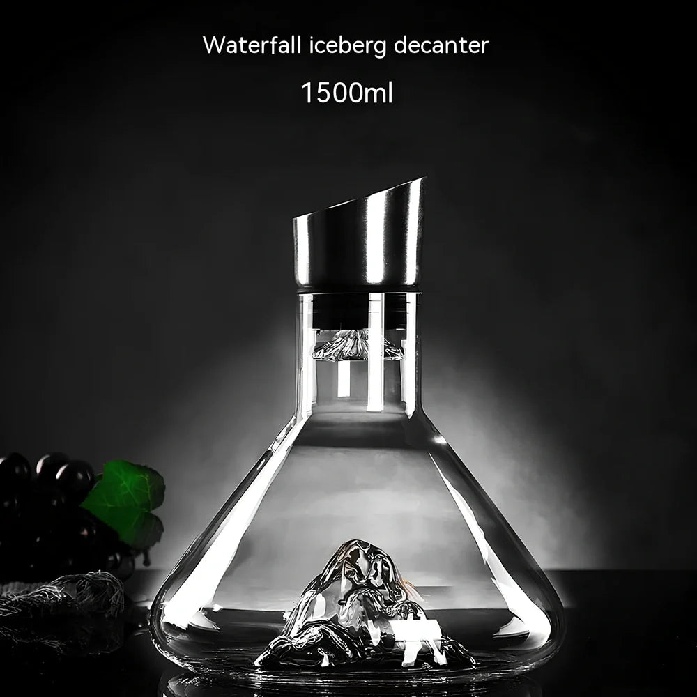 Crystal waterfall wine decanter with 1500ml capacity showing internal aeration channels