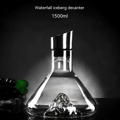 Crystal waterfall wine decanter with 1500ml capacity showing internal aeration channels