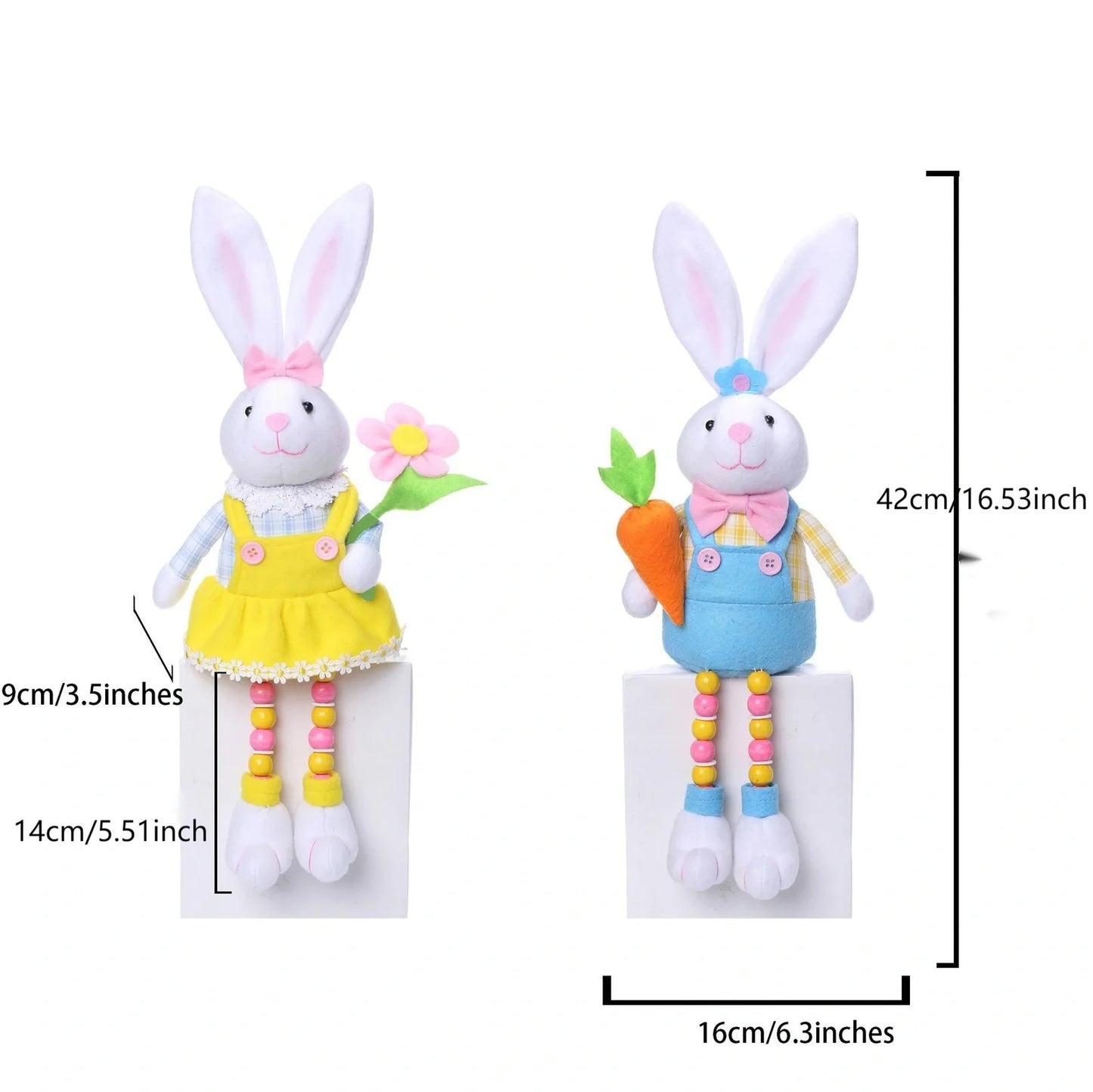 Hand-sewn Easter bunny doll ornament with non-woven fabric construction in radish or flower style