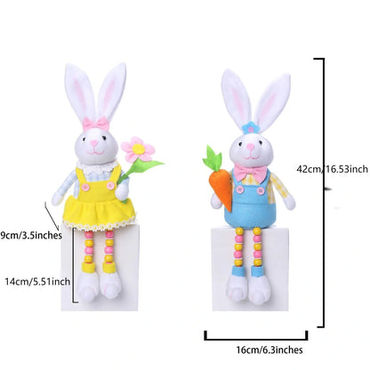 Hand-sewn Easter bunny doll ornament with non-woven fabric construction in radish or flower style