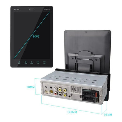 Black 9.5 inch vertical screen car MP4 MP5 player with USB TF card playback, LED display and remote control