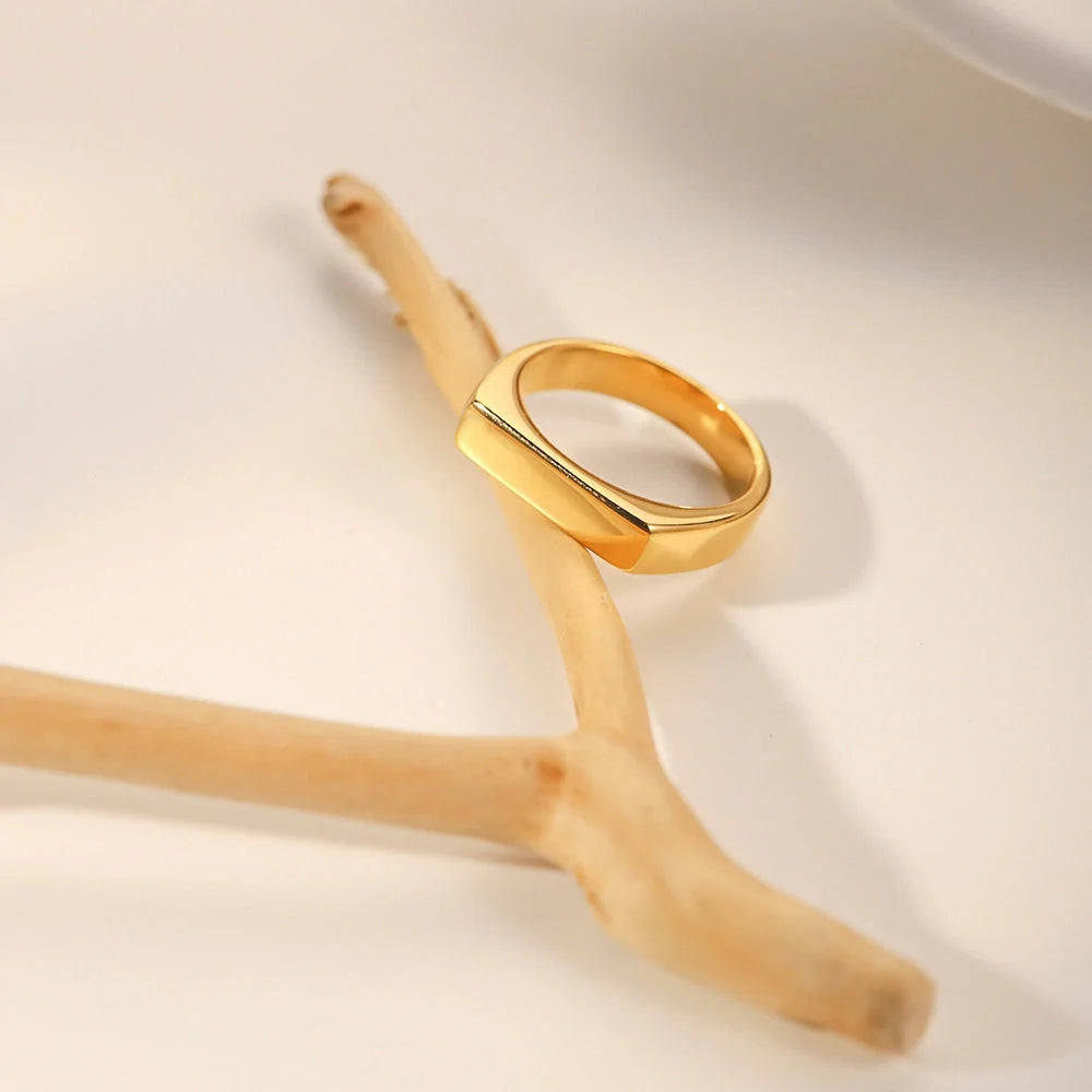 Lana Gold Ring in titanium steel with geometric design and gold electroplating