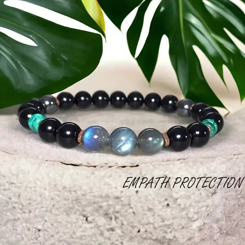 8mm gemstone beaded bracelet in green or purple, unisex design