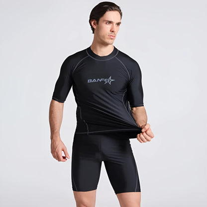 Men's blue quick-drying half sleeve swim top and pants set for swimming and snorkelling