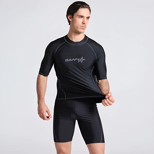 Men's blue quick-drying half sleeve swim top and pants set for swimming and snorkelling