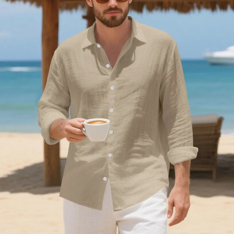 Linen American style loose casual shirt in multiple colours including Army Green and navy blue