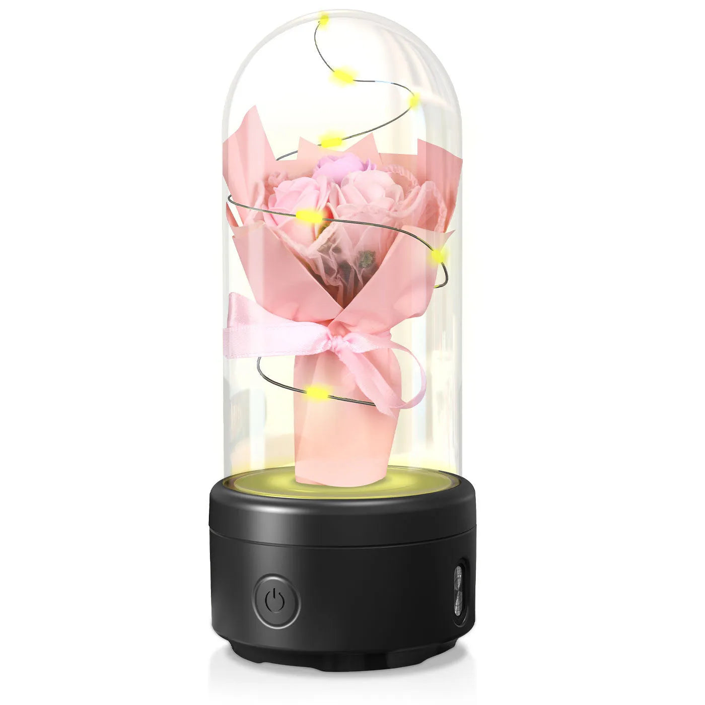 Rose-shaped LED night light with Bluetooth speaker inside glass cover decoration ornament
