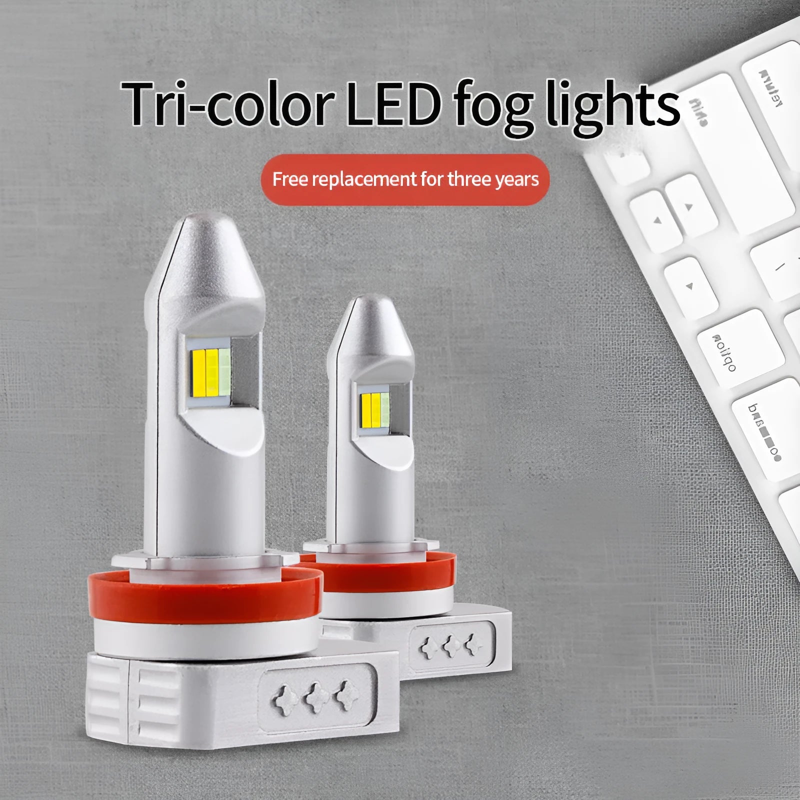 Aluminium LED fog lamp bulb with 6500K white light, compatible with H8 H9 H11 PSX24 PSX26 9005 9006 formats