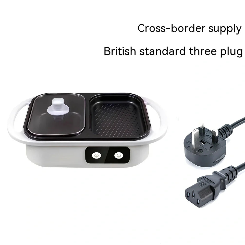 Green electric roasting pot with knob control, 20cm diameter cooking surface