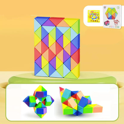 Magic Snake Ruler Puzzle in vibrant rainbow colors, transformable into various shapes