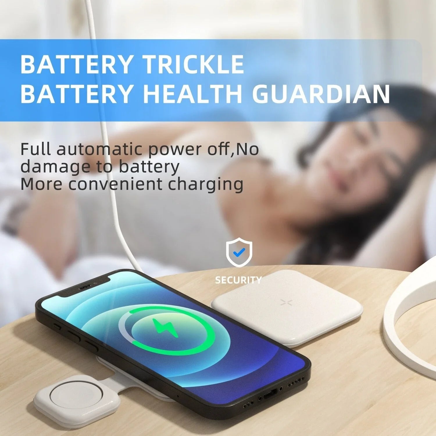 A foldable 3-in-1 wireless charging station with magnetic alignment that can simultaneously charge a phone, smartwatch, and wireless headphones