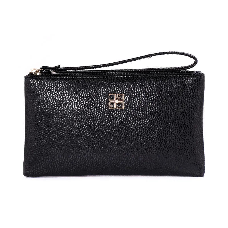 Long 55 cm PU leather wallet handbag in wine red colour with zipper closure open showing interior phone pocket and card slots