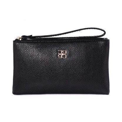 Long 55 cm PU leather wallet handbag in wine red colour with zipper closure open showing interior phone pocket and card slots
